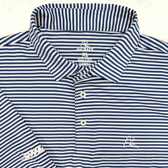Rhoback Mens XL Blue White Striped Performance Golf Polo Shirt Short Sleeve DHL